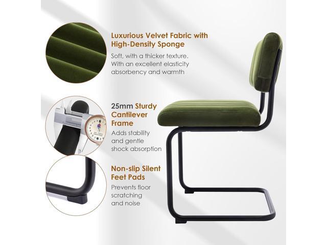 ONEVOG Mid Century Modern Dining Chairs Set of 2, Green Velvet Kitchen Chairs with Tufted Backs, Upholstered Wide Seat, Armless Cantilevered Chairs...