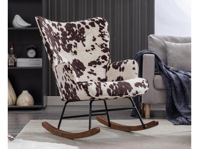 EALSON Nursery Rocking Chair Fabric Upholstered Rocker Chair Tufted Wingback Accent Chair with Wooden Base Modern Comfy Lounge Armchair for Bedroom...