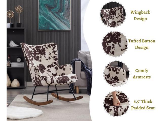 EALSON Nursery Rocking Chair Fabric Upholstered Rocker Chair Tufted Wingback Accent Chair with Wooden Base Modern Comfy Lounge Armchair for Bedroom...