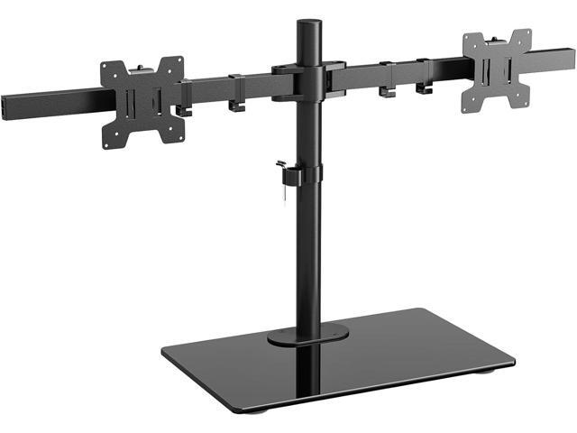 WALI Free Standing Dual Monitor Stand, Height Adjustable Monitor Mount with Glass Base, Fits LCD LED Flat Curved Screen up to 27 inch, 22lbs, with...