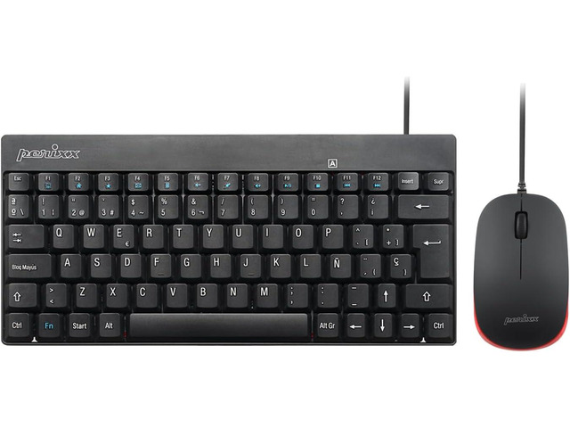 Perixx PERIDUO-212 ES Teclado y ratón pequeños con Cable, 12 Teclas Multimedia, Negro, Configuración Española