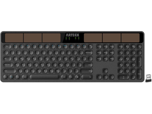 Arteck Wireless Solar Keyboard Full Size Solar Recharging Keyboard for Computer/Desktop/PC/Laptop/Surface/Smart TV and Windows 10/8 / 7 / Vista/XP...