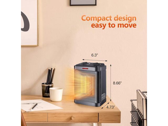 Space Heater for Indoor Use, 1500W PTC Ceramic Heater with Thermostat, Small Space Heater 2S Rapid Heating, 3 Modes, Electric Portable Heater with...
