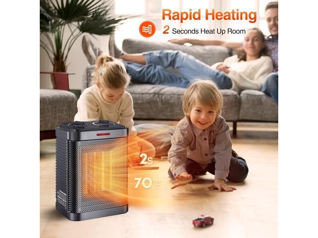 Space Heater for Indoor Use, 1500W PTC Ceramic Heater with Thermostat, Small Space Heater 2S Rapid Heating, 3 Modes, Electric Portable Heater with...