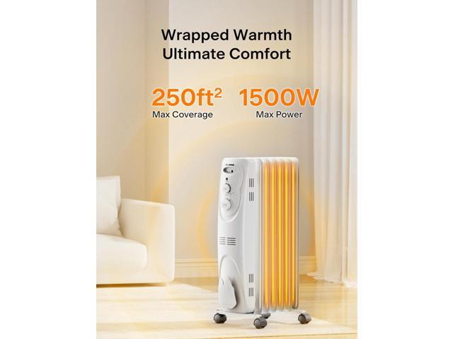 PELONIS Radiator Heater for Large Space, Electric Oil Filled Radiator, Dual Knobs, 1500W, Quiet Space Heater, 3 Modes, Tip-over Protection