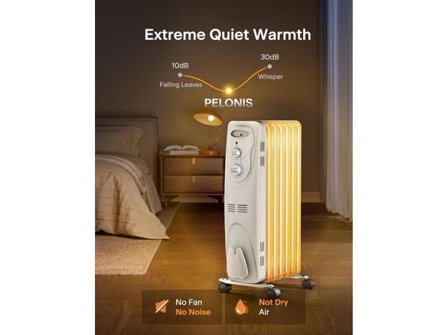 PELONIS Radiator Heater for Large Space, Electric Oil Filled Radiator, Dual Knobs, 1500W, Quiet Space Heater, 3 Modes, Tip-over Protection