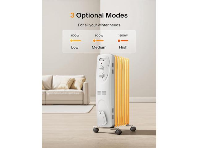 PELONIS Radiator Heater for Large Space, Electric Oil Filled Radiator, Dual Knobs, 1500W, Quiet Space Heater, 3 Modes, Tip-over Protection