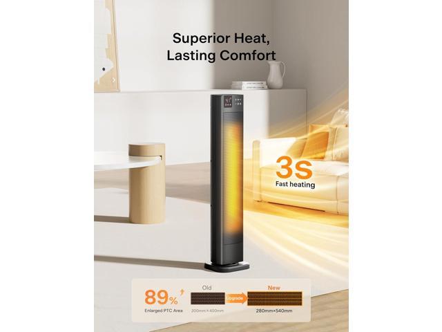 PELONIS 30 Ceramic Tower Space Heater with Adjustable Thermostat for Large Room, 75° Oscillation, Remote Control & 12H Timer, Tip-Over Switch &...