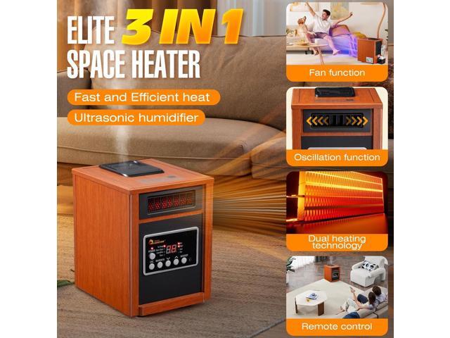 Dr Infrared Heater DR-998, 1500W, Space Heater with Humidifier, Oscillation Fan & Remote Control (Cherry)