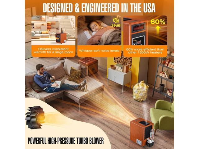 Dr Infrared Heater DR-998, 1500W, Space Heater with Humidifier, Oscillation Fan & Remote Control (Cherry)