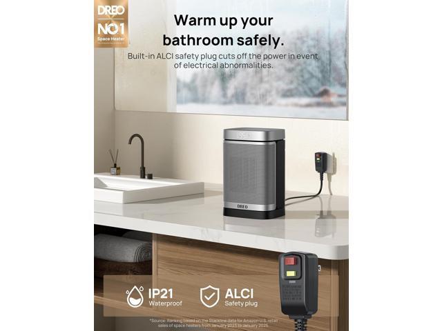 Dreo Space Heater for Bathroom and Indoor, Portable Heater, 1500W Safe and Quiet PTC Ceramic Heater, 41-95°F Digital Thermostat, 70°Oscillating,...