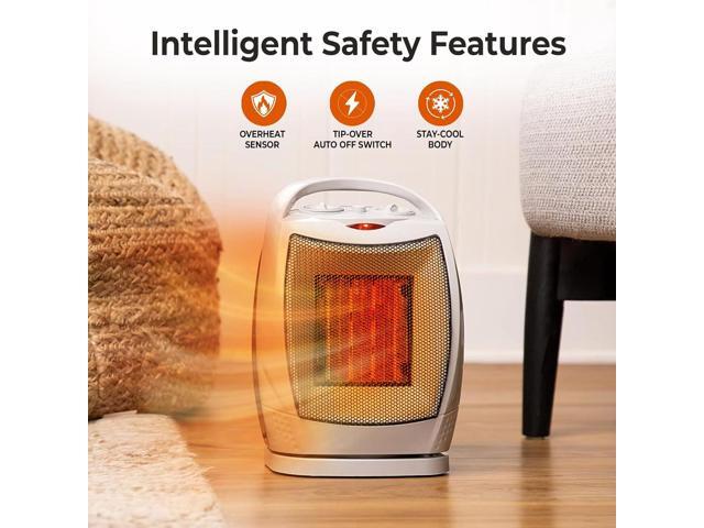 Comfort Zone Oscillating Indoor Space Heater, Portable, Ceramic, Electric, Energy-Efficient, Adjustable Thermostat, Tip-Over Switch, Overheat...