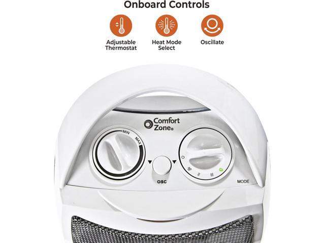Comfort Zone Oscillating Indoor Space Heater, Portable, Ceramic, Electric, Energy-Efficient, Adjustable Thermostat, Tip-Over Switch, Overheat...