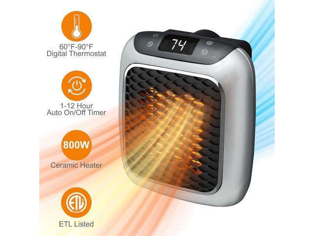 Ontel Handy Heater Turbo Wall Outlet Plug In Heater Portable Indoor Ceramic Space Heater w/Adjustable Thermostat, 12-Hour Timer, Auto Shut Off,...