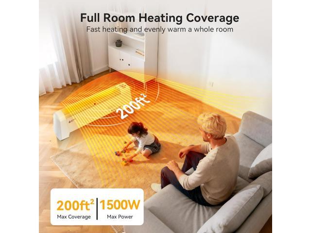 Electric Baseboard Heater, 1500W Convection Heater with Adjustable thermostat and Overheat Protection, Slient Operation for indoor use, White