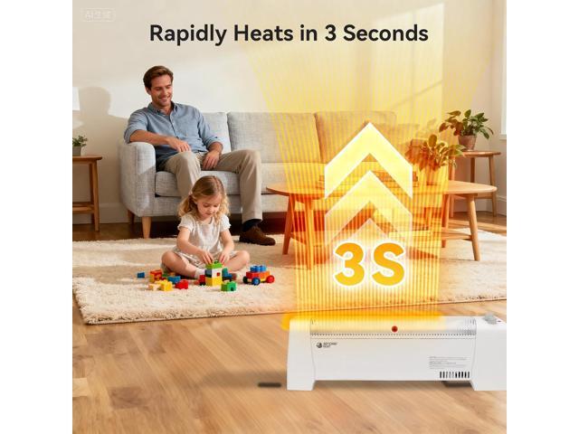 Electric Baseboard Heater, 1500W Convection Heater with Adjustable thermostat and Overheat Protection, Slient Operation for indoor use, White
