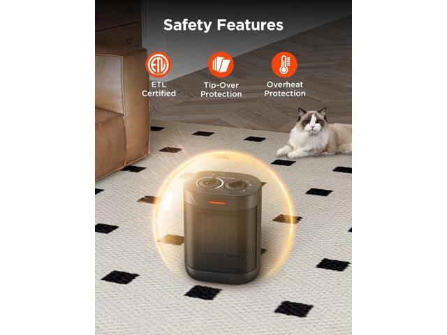 1000W Small Space Heater for Indoor Use, 2S Fast Heating, PTC Ceramic Electric Space Heater with 3 Modes, Thermostat, Overheated & Tip-Over Safety...