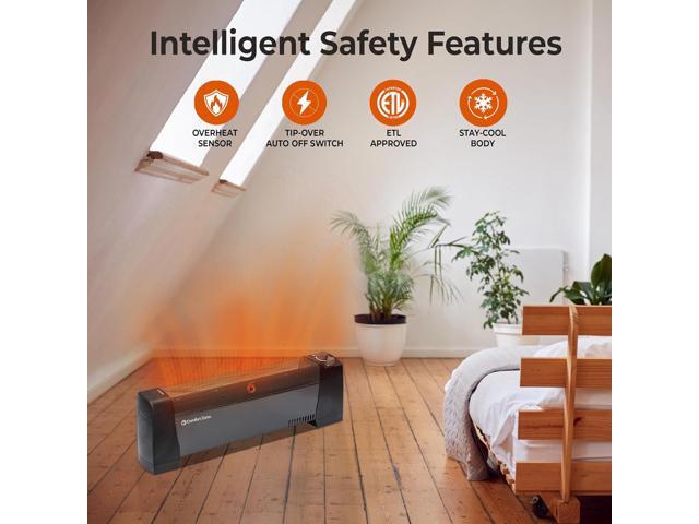 Comfort Zone 1500W Convection Baseboard Heater with Built-In Thermostat, Overheat & Tip-Over Protection, Dent-Proof Ends, Plug-In Portable, Ideal...