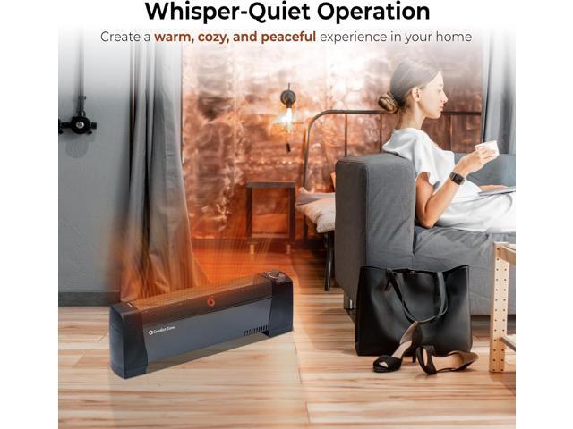 Comfort Zone 1500W Convection Baseboard Heater with Built-In Thermostat, Overheat & Tip-Over Protection, Dent-Proof Ends, Plug-In Portable, Ideal...