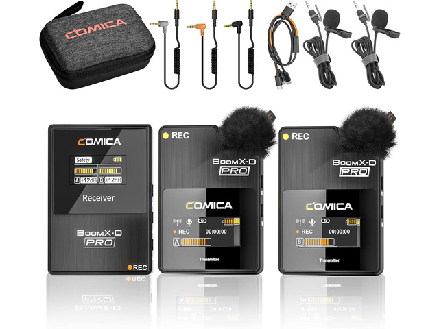 COMICA BoomX-D2 PRO Wireless Lavalier Microphone for iPhone Android Camera PC, Lapel Mic with 16GB Storage, Safety Audio Track, Noise Cancellation,...