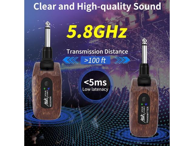 AKLOT Wireless Guitar System Transmitter Receiver Set 5.8G Hz Built-in Rechargeable Lithium Battery Digital for Electric Guitar Bass (5.8GHz)