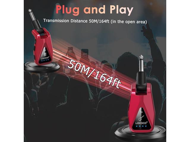 Wireless Guitar System Transmitter Receiver: UHF Cordless 164 Feet Range - 6 Channels USB-C Rechargeable Audio, 220° Rotatable Plug Design for...