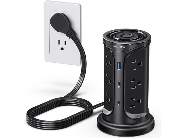 Tower Surge Protector Power Strip Flat Plug with 12 AC Outlets 3 USB Ports(2 Type C), 6.5 FT Ultra Flat Extension Cord with Multiple Outlets,...