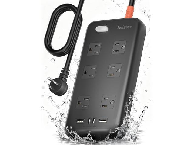 Iwister Outdoor Power Strip Weatherproof IPX6,6 Ft Extension Cord,4 USB Ports & 6 Wide Outlets for Multiple Devices,Wall Mountable for...