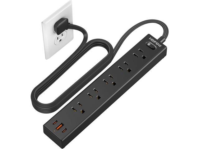 HOPOW Flat Plug Power Strip, 6 Ft Ultra Thin Extension Cord, Surge Protector with 5 Outlets & 3 USB Ports (2 USB C), 1700 Joules, Wall Mount,...