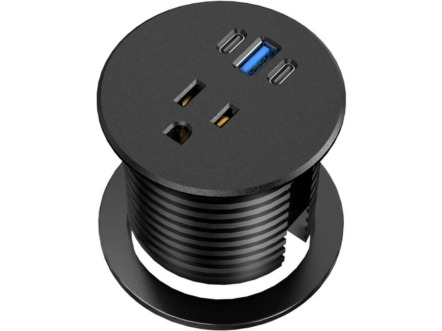 Desk Grommet Power Outlet, 2.5 inch Desktop Recessed Outlet with 20W Fast Charging USB-C Port, Flush Mount Outlet for Conference Rooms, Office...