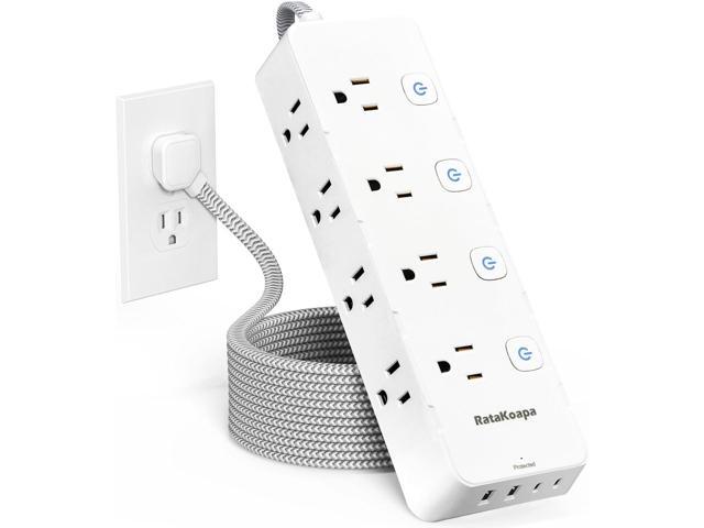 10 Ft Surge Protector Power Strip - 8 Widely AC Outlet 4 USB Ports(2 USB C), Flat Plug Extension Cord with Multiple Outlets, Individual Switches,...