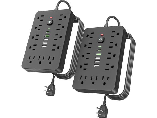 JouleLoom 2PCS 6 FT Flat Plug Surge Protector Power Strip,11 Multiple AC Outlets with 6 USB Ports (2 USB C), 6 Feet Extension Cord, 1250W/10A, One...