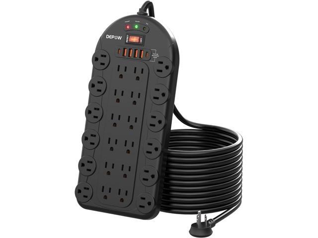 DEPOW 10Ft Power Strip Surge Protector with 24 AC Outlets (1875W/15A) 6 USBs (2 USB-C Ports), 3,400 Joules, Heavy Duty Flat Plug Extension Cord,...