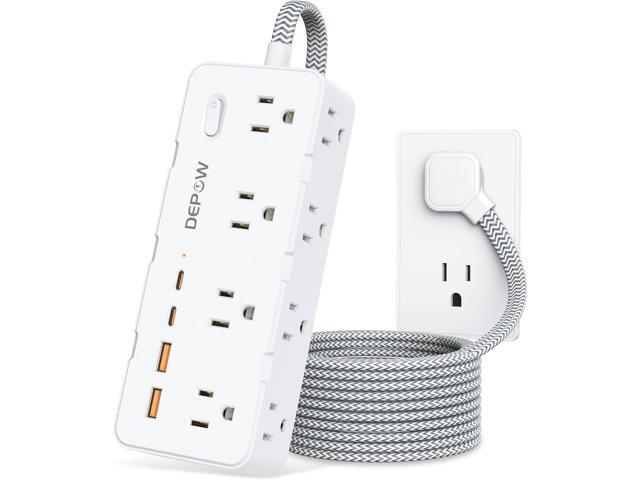 DEPOW Power Strip Surge Protector, 5FT Braided Extension Cord with Multiple Outlets-8 AC Outlets 4 USB Ports (2 USB C), Flag Plug Charging Station,...