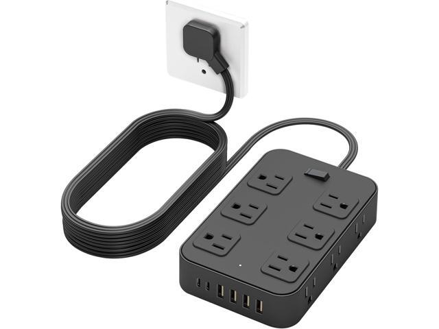 Solidock Flat Plug Power Strip Surge Protector 5 Ft Extension Cord with 12 AC Outlets 6 USB Ports 3 Side Multi Plug Outlet Extender Home Office...