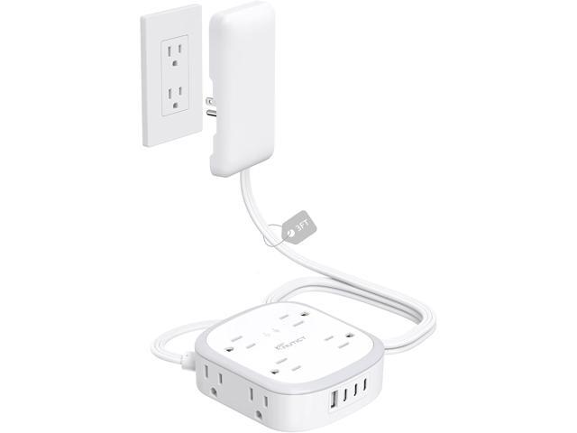 Outlet Cover Extension Cord Short 3ft, NUTICT Flat Plug Power Strip with 8 Outlets & 3 USB-C & 1 USB-A Port, 13A/1625W, 1440J Surge Protector,...