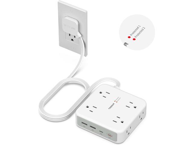 TESSAN Surge Protector Power Strip, 5 Ft Extension Cord Flat Wall Plug with 4 USB (2 USB C) 8 Outlets, 2100J Dual Surge Protection, 20W Multiple...