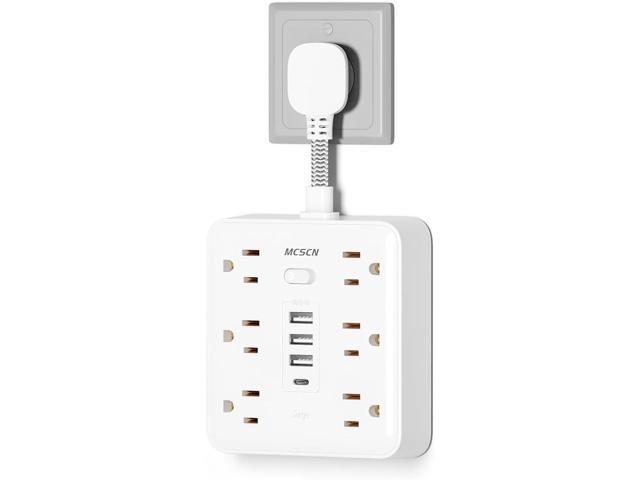 MCSCN Portable Slim Flat Plug Surge Overload Protector Power Strip Wall Outlet with 6 AC Power Outlets 4 USB(1C) for Home Office Dorm Travel...