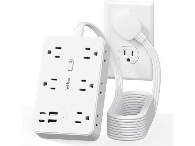 Surge Protector Power Strip-TerHavn 15 FT Flat Extension Cord 10 AC Outlets & 4 USB Ports(3.4A 17W), 1080J Wall Mountable Desktop Charging Station...