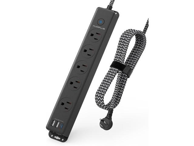 Surge Protector Power Strip with USB C Ports, 5FT Braided Extension Cord, 5 Outlets and 3 USB Ports(1 USB C), AUOPLUS Mountable Power Strips Flat...