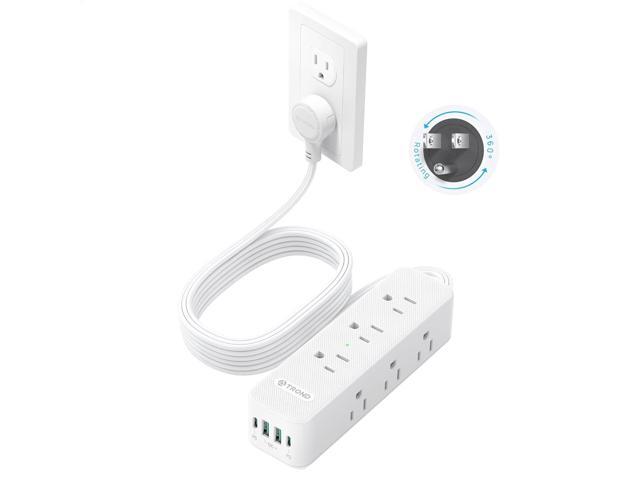 TROND 360° Rotating Flat Plug Power Strip with USB PD 20W, 10FT Flat Extension Cord Surge Protector 1300J with 9 Outlets 4 USB Ports, Wall...