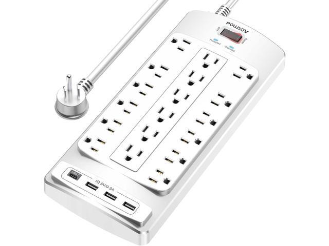 18 Outlets Surge Protector Power Strip - 6 Feet Flat Plug Heavy Duty Extension Cord with 18 Widely Outlets and 4 USB Ports, 2100 Joules, White, ETL...