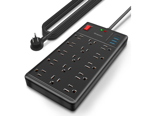 Surge Protector Power Strip 15 ft cord-15 Widely Spaced Outlets and 4 USB Ports(1 USB C Port),14 AWG Extension Cord,1875W/15A Heavy Duty Power...