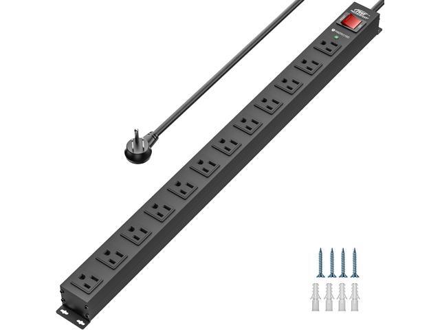 CRST 12 Outlet Metal Long Power Strip, Heavy Duty Surge Protector Mountable Power Strip,2100J,Wide Spaced, 6Ft Cord (15A/1875W)