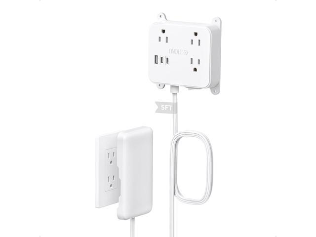 TROND Electrical Outlet Extender with Cover, 3 AC Widely Spaced with 2 USB C Charger, 5FT Flat Extension Cord, Wall Mount Behind TV, Hidden Under...