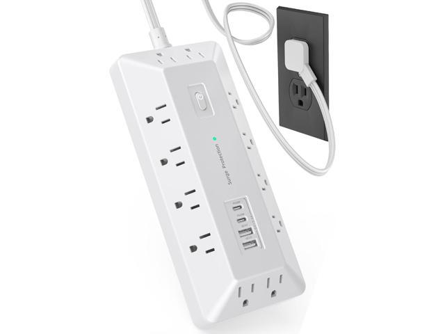 Surge Protector Power Strip with USB Ports, 12 Outlets 2 USB-C 2 USB-A, 6 Ft Flat Plug Extension Cord, Multi Plug Outlet with Phone Holder for...