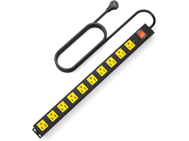 10 Outlet Metal Power Strip with 2100J Surge Protector, Heavy Duty 6FT Extension Cord, Wide Spaced Outlets and Wall Mount for Garage, Workshop,...