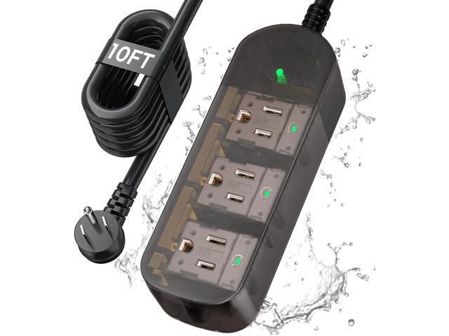 Outdoor Power Strip Weatherproof, Transparent IPX6 Waterproof Surge Protector with 3 Wide Outlets, 1625W/13A, 10FT Extension Cord, Wall Mountable...