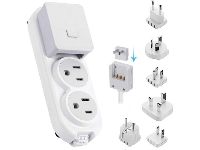Ceptics Travel Power Strip - Small & Compact - Surge Protector - Grounded USB + Type C - 2 USA Outlets Input - Plugs for Europe, Asia, China, USA,...