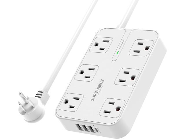 6-Outlet Power Strip with USB C - SUREANCE Surge Protector, 4 USB Ports, 1050J, 6FT Flat Plug Extension Cord, Wall Mountable, ETL Listed - Desktop...